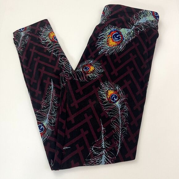 Lularoe OS Leggings‎ PEACOCK FEATHER One Size - Picture 1 of 4